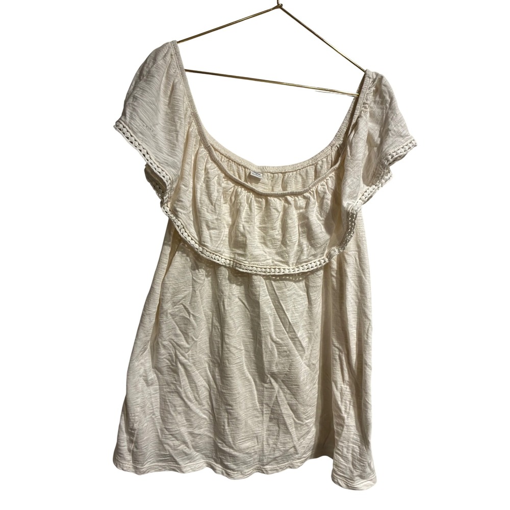 Old Navy Cream Ruffle Off Shoulder Crochet Trim Slub Knit Blouse XL